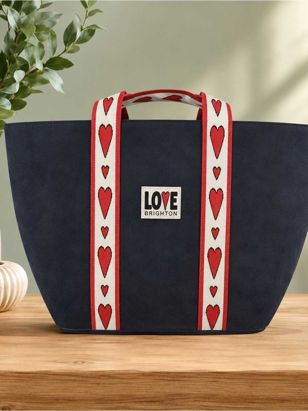 NWT Brighton Navy Tote with Heart-Pattern Strap Accent